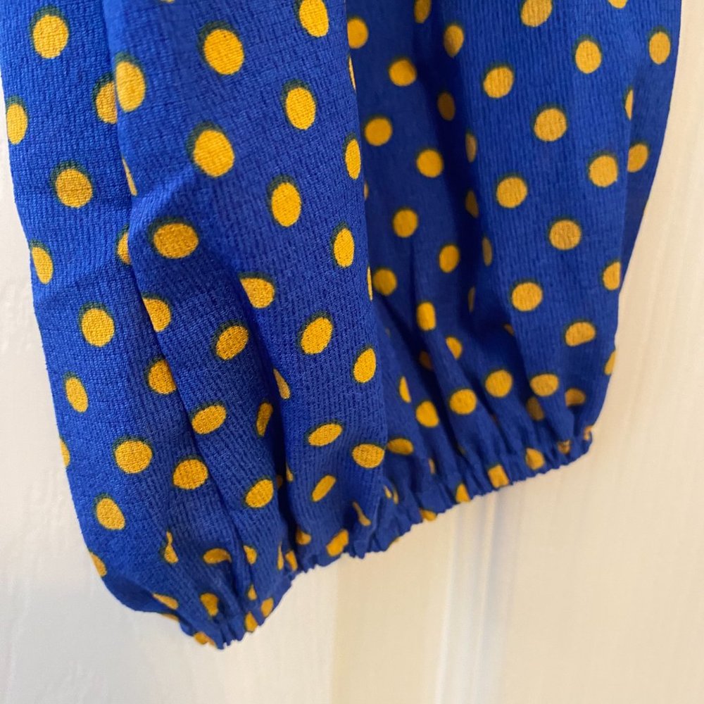 Blue Polka Dot Sweetheart Neck Peplum Long Sleeve Top - Size Large - Picture 5 of 10